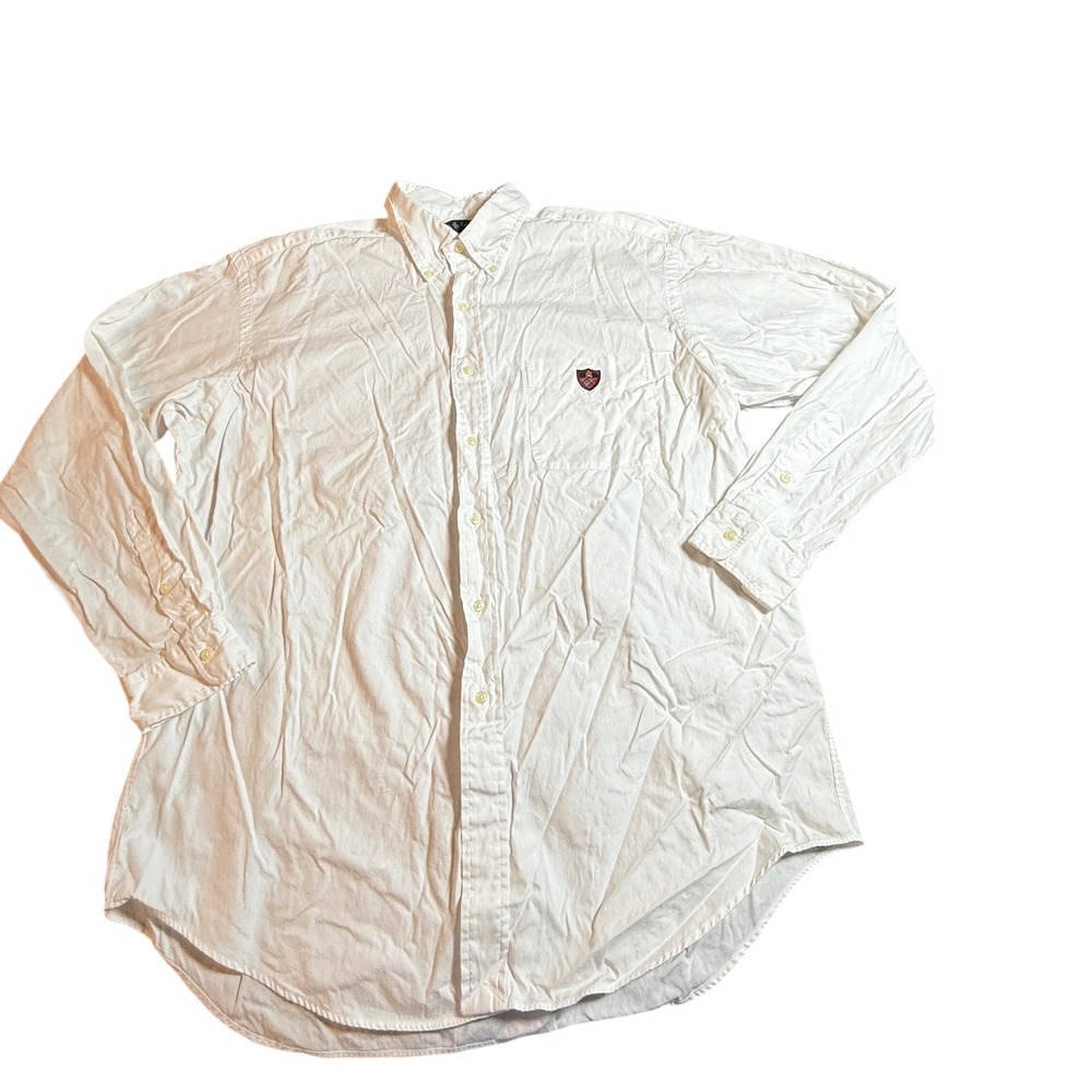 Ralph Lauren Button Down Shirt Mens Large White Tilden Crest Pocket Oxford VTG